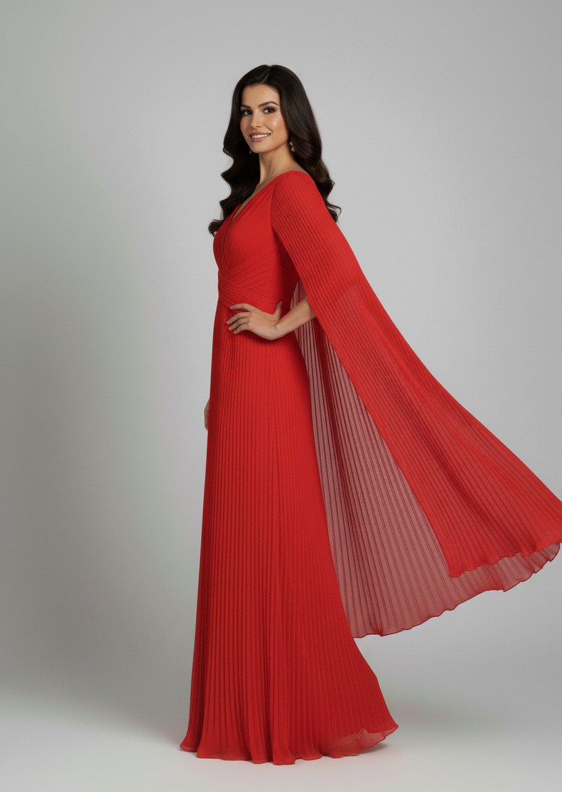 Styli Cape Sleeve Pleated Dress