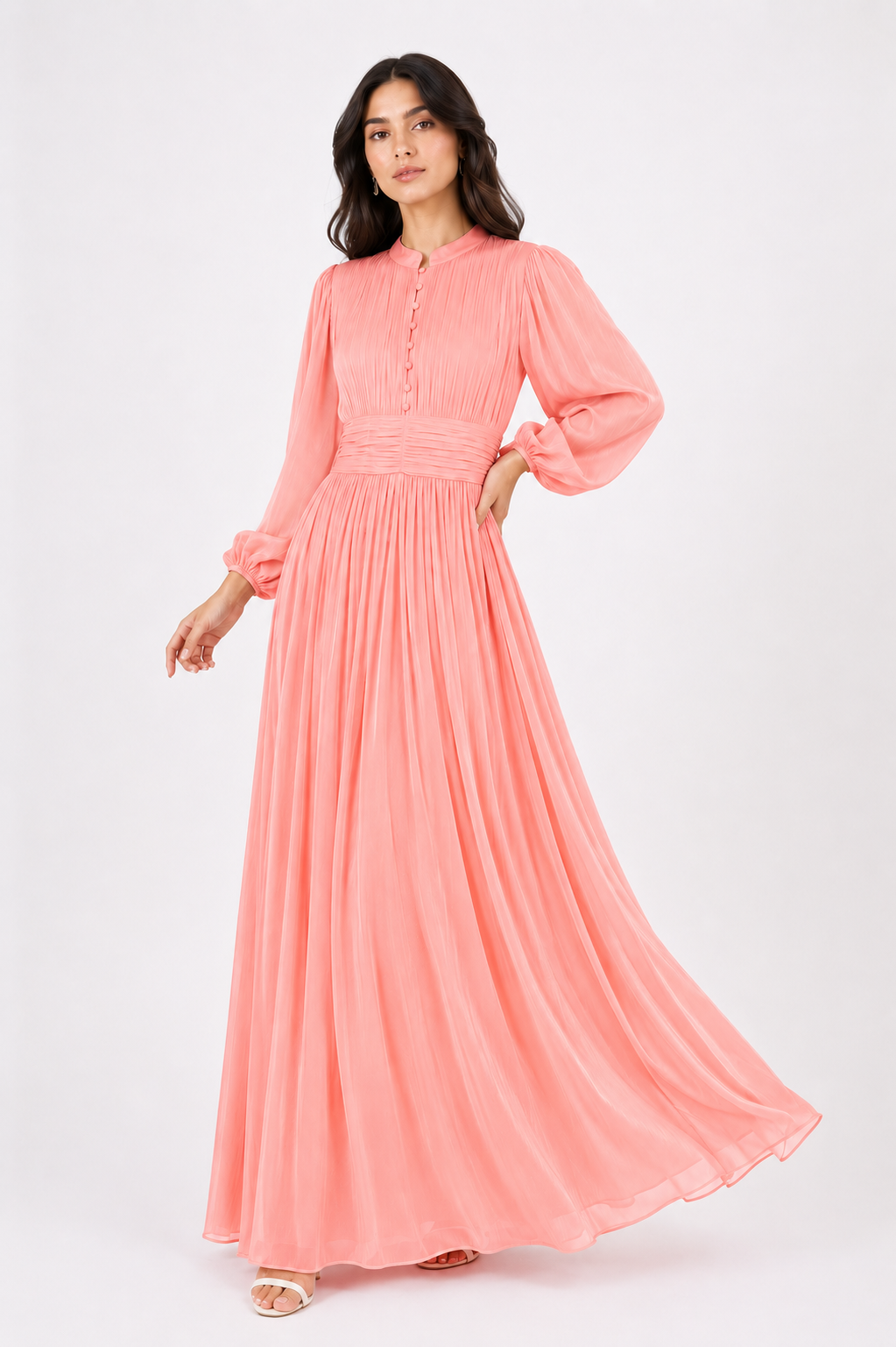 Coral Blush Pleated Rosie Maxi Dress