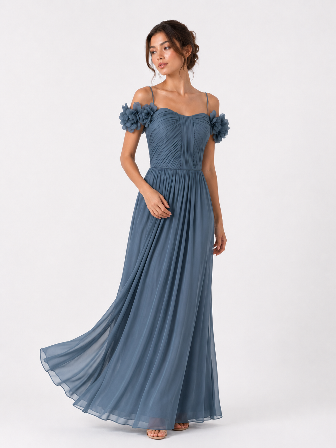 Lavender Blossom Pleated Chiffon Maxi Gown