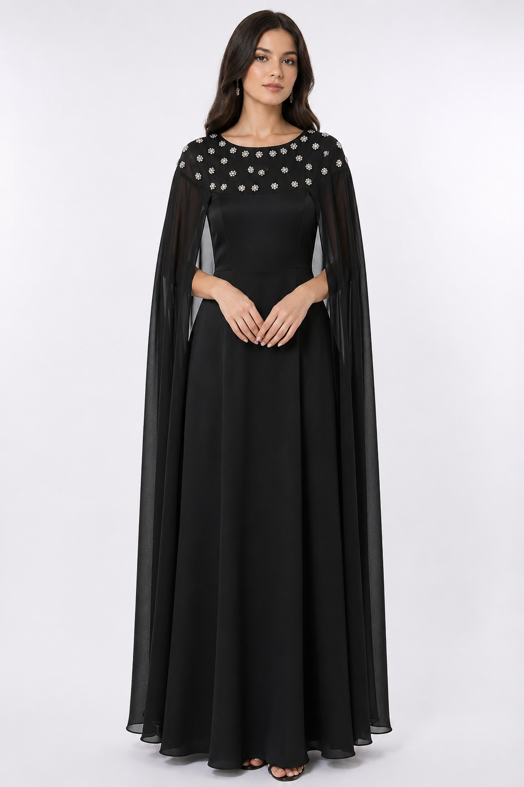Cape Sleeve Embellished Maxi Gown
