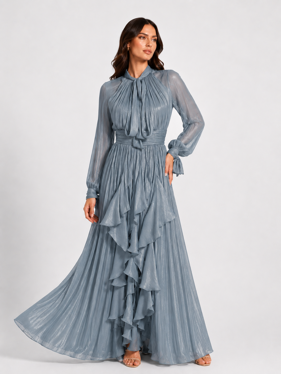 Blushing Gown Pleated Maxi Dress