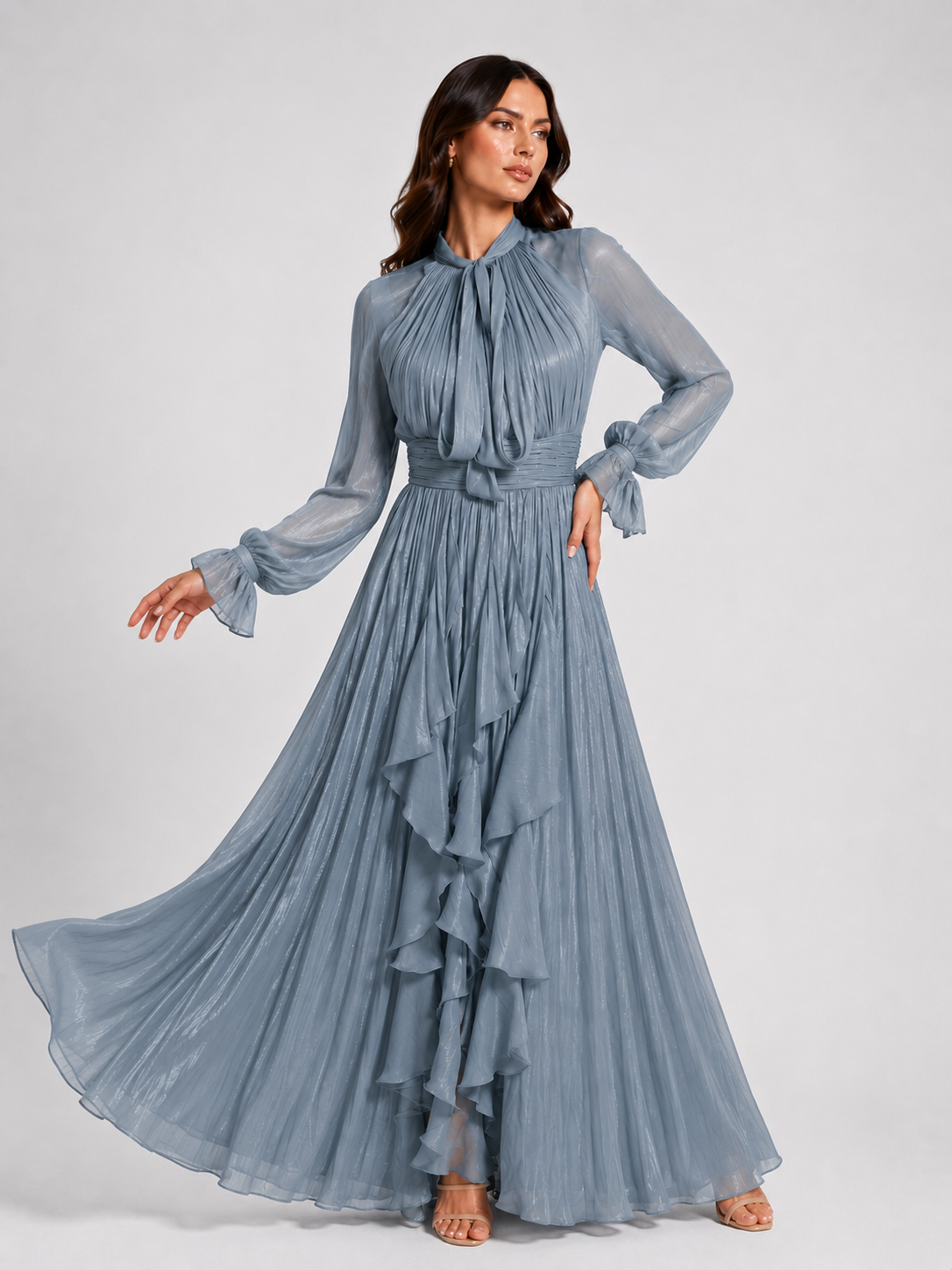 Blushing Gown Pleated Maxi Dress