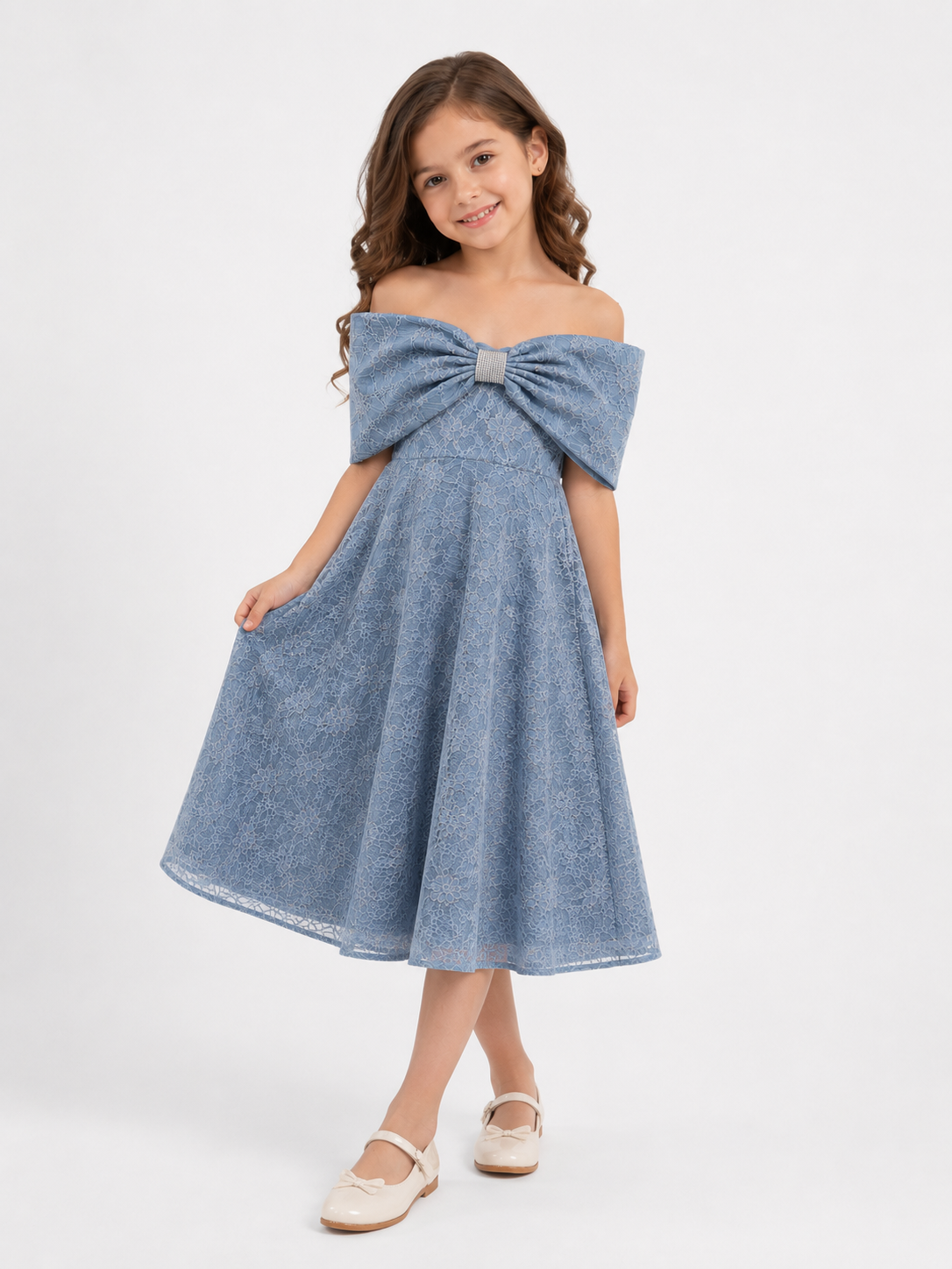 Lace Bow Elegance Midi Dress