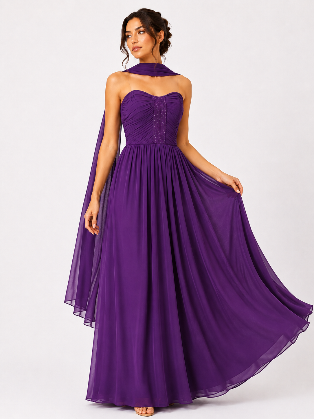 Royal Amethyst Pleated Chiffon Maxi Dress