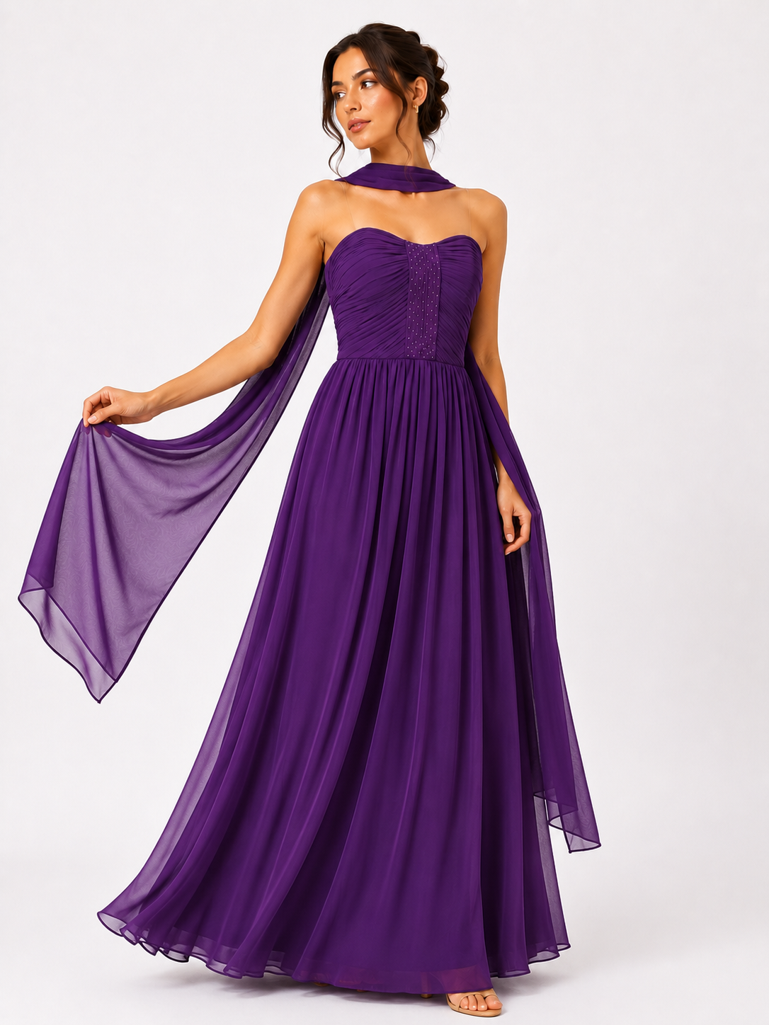 Royal Amethyst Pleated Chiffon Maxi Dress