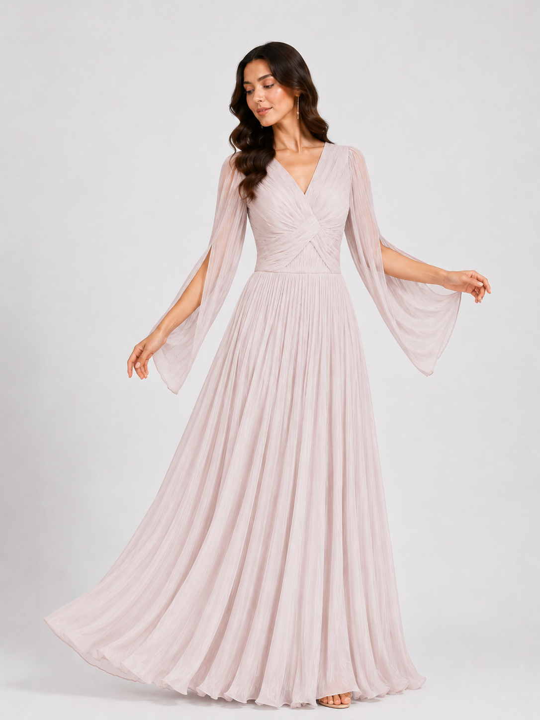 Emerald Pleated V-Neck Maxi Gown
