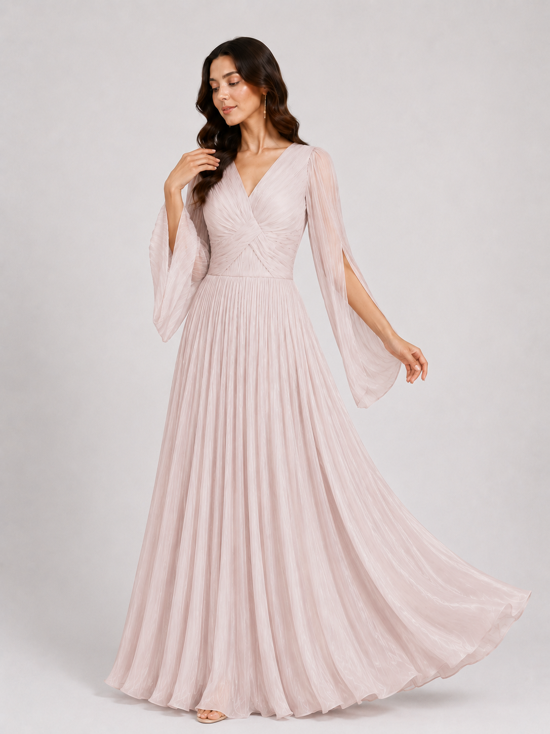 Emerald Pleated V-Neck Maxi Gown