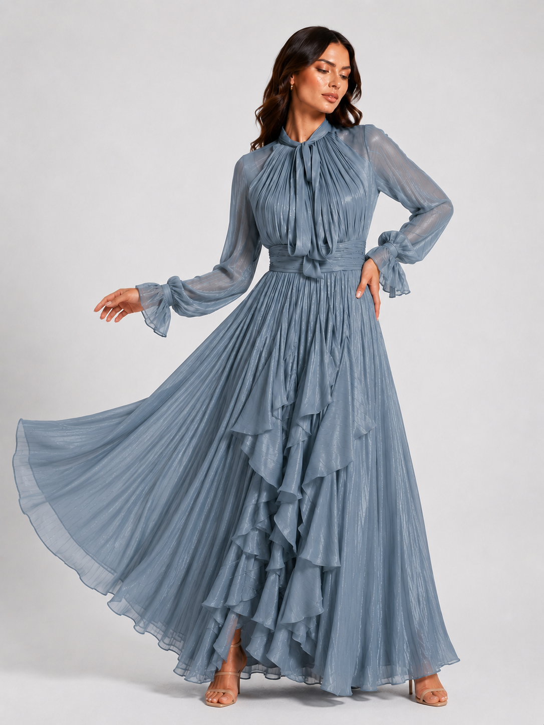 Blushing Gown Pleated Maxi Dress