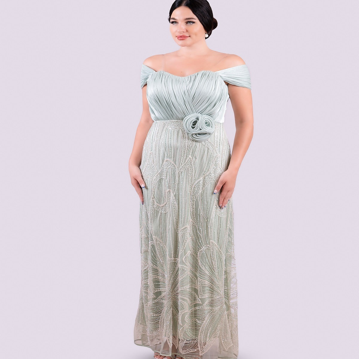 mbroidered Off Shoulder Gown