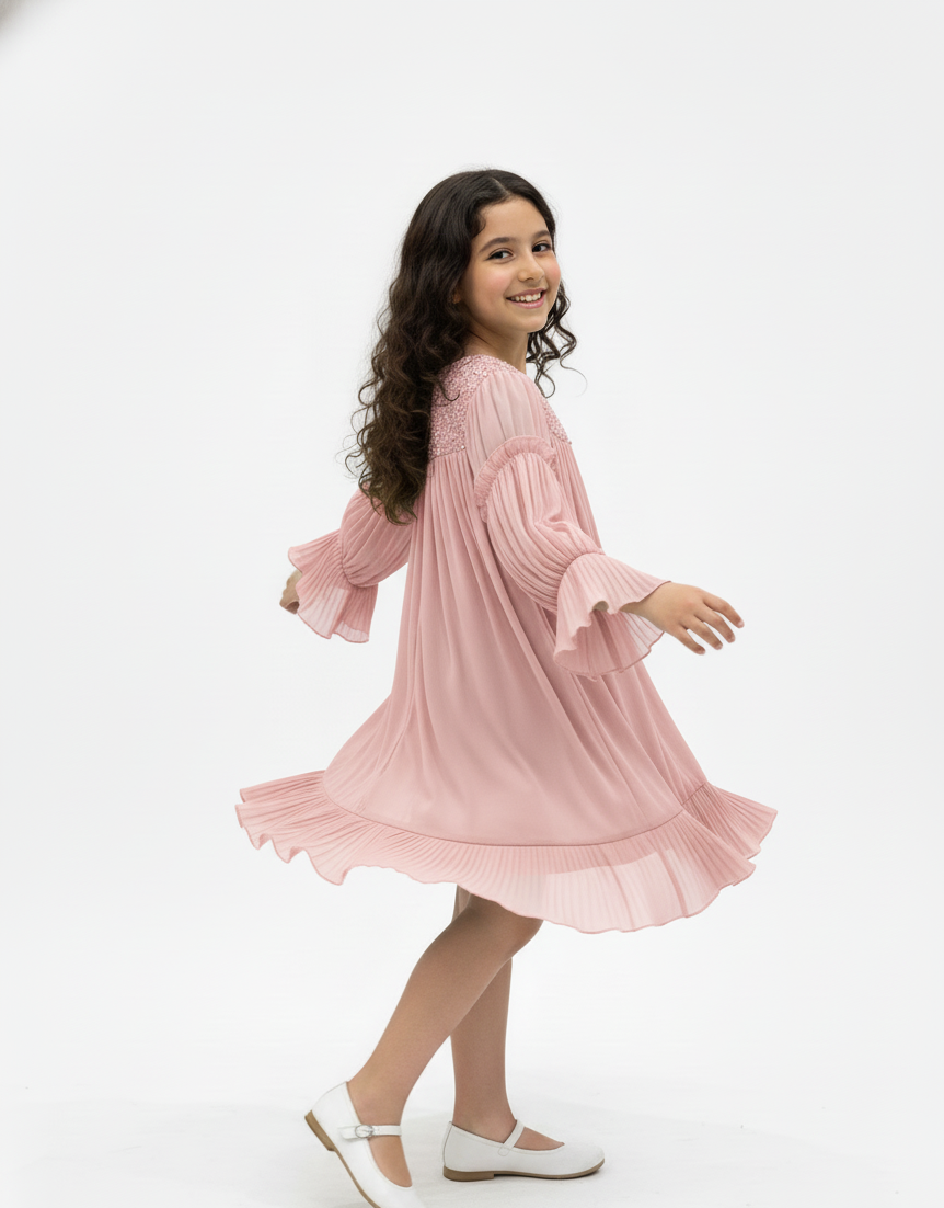 Embellished Pleated Party Dress