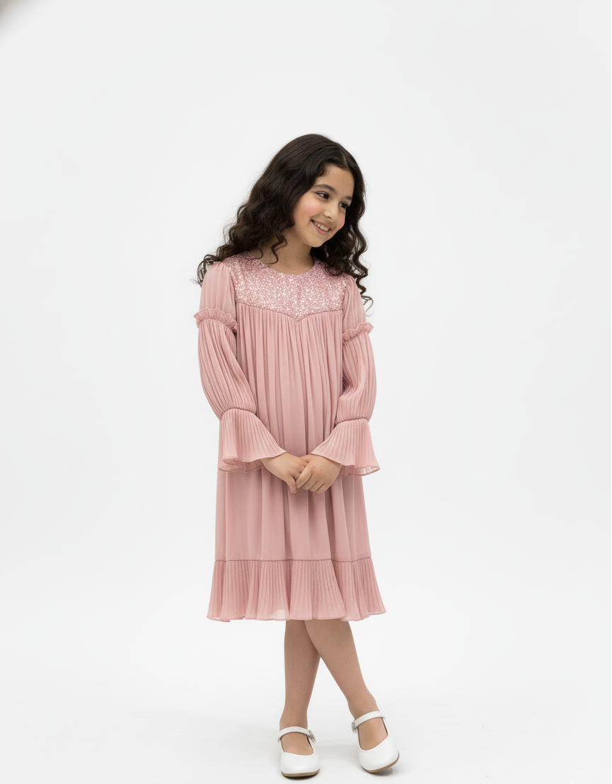 Embellished Pleated Party Dress
