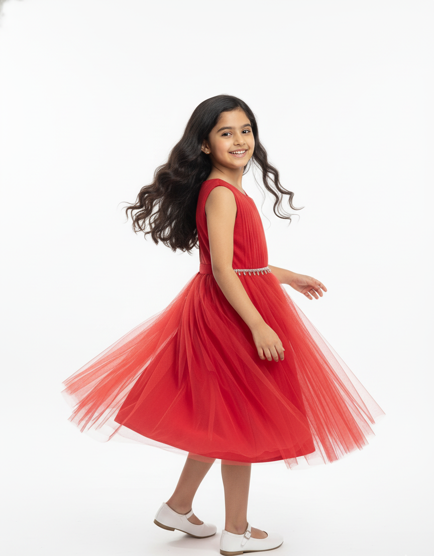 Pleated Bodice Beaded Waist Gown