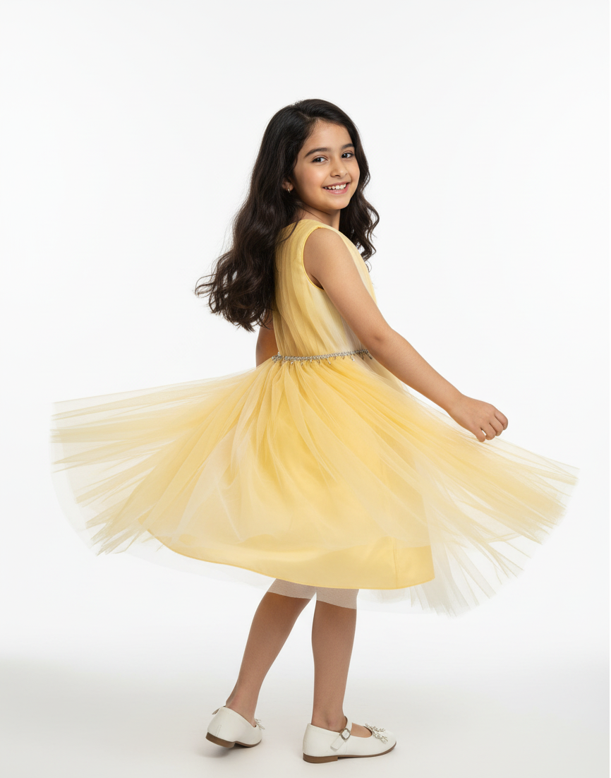 Pleated Bodice Beaded Waist Gown