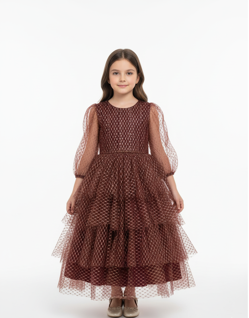 Tiered Mesh Polka Dot Gown