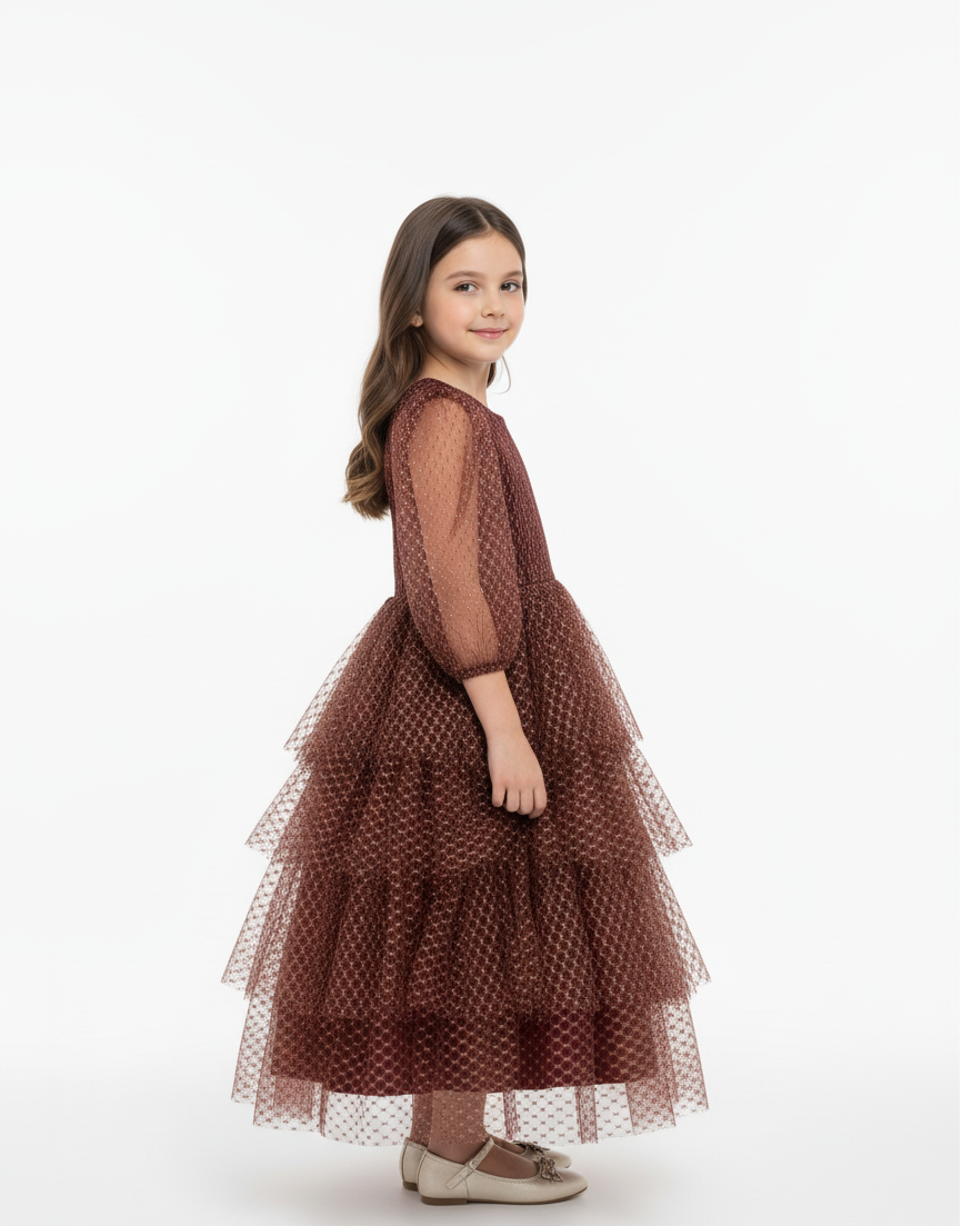 Tiered Mesh Polka Dot Gown