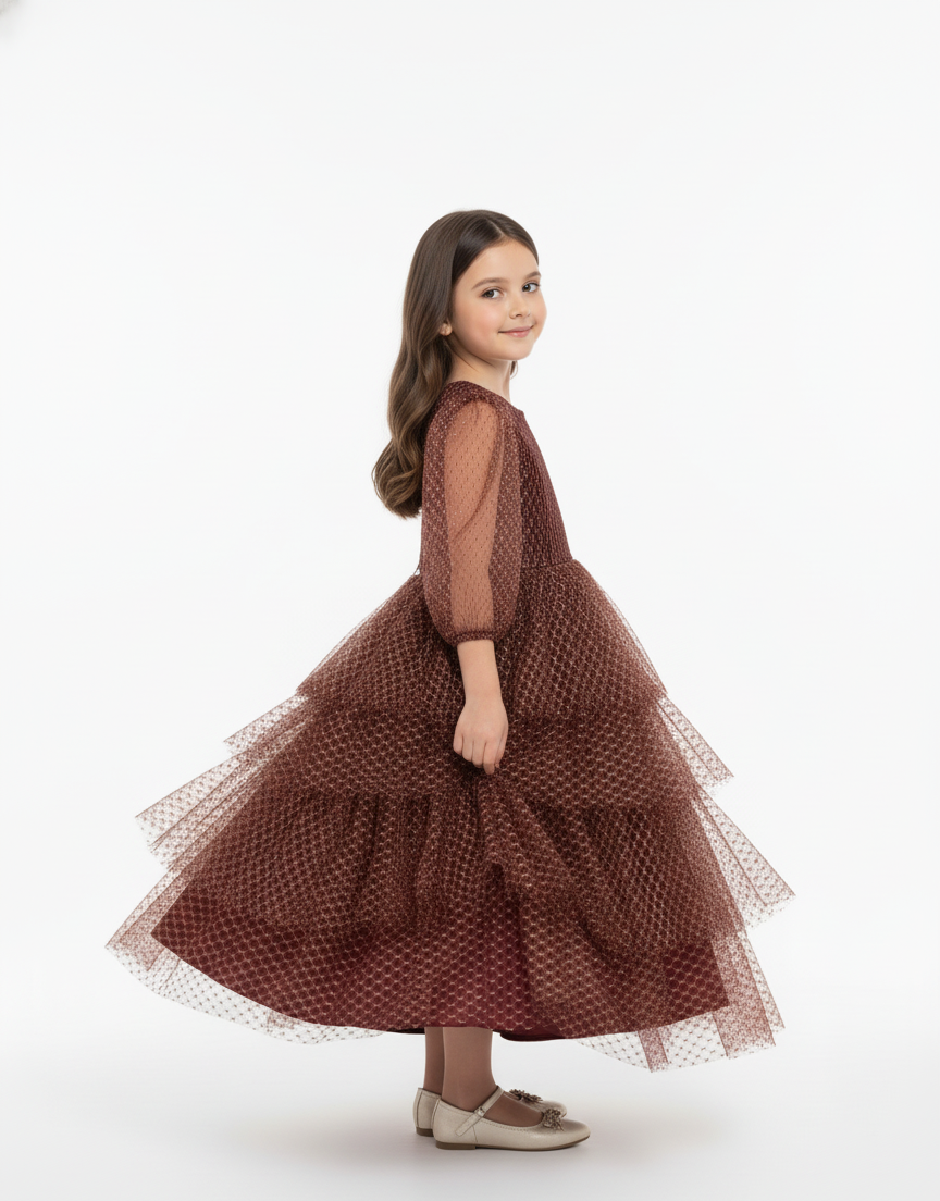 Tiered Mesh Polka Dot Gown