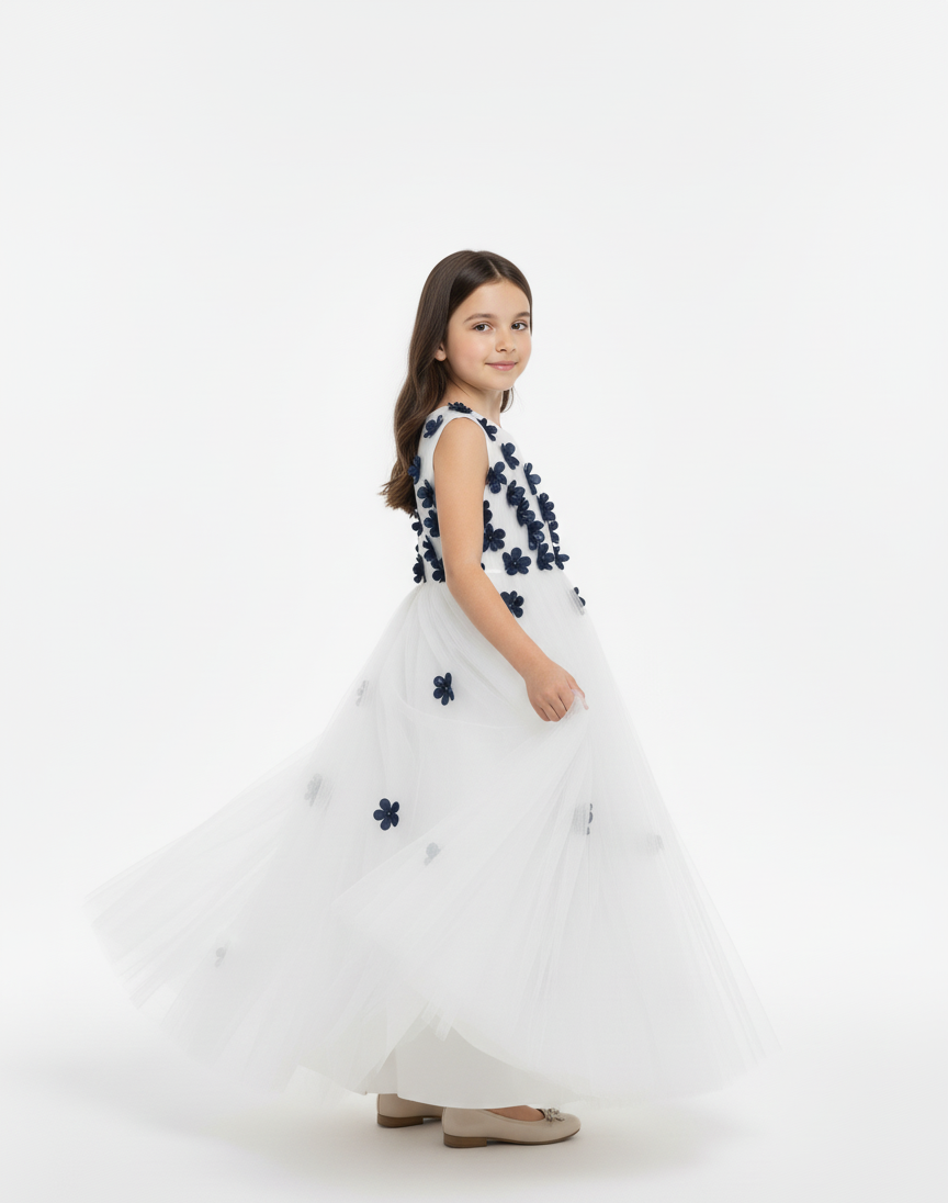 3D Floral Appliqué Tulle Gown