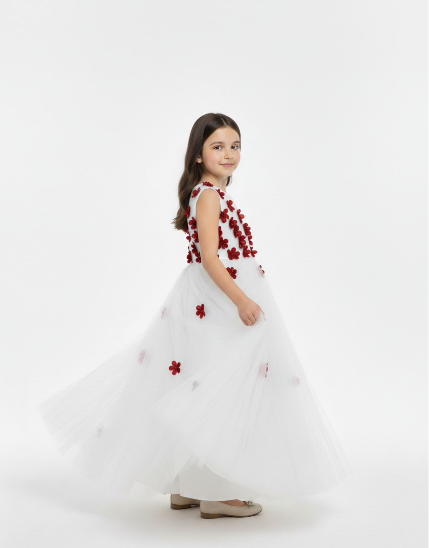 3D Floral Appliqué Tulle Gown