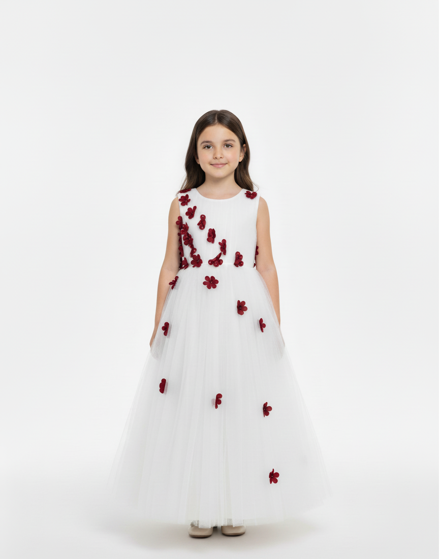 3D Floral Appliqué Tulle Gown