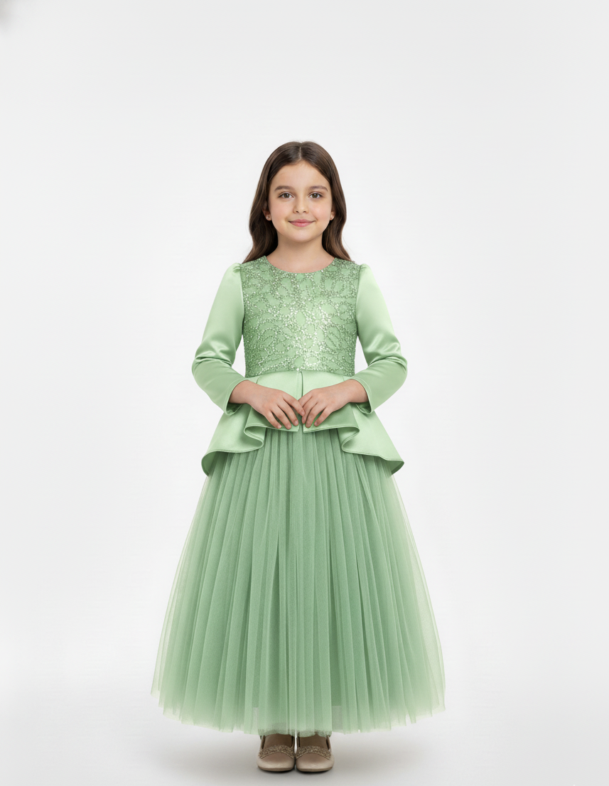 Lace Sequin Peplum Tulle Gown,