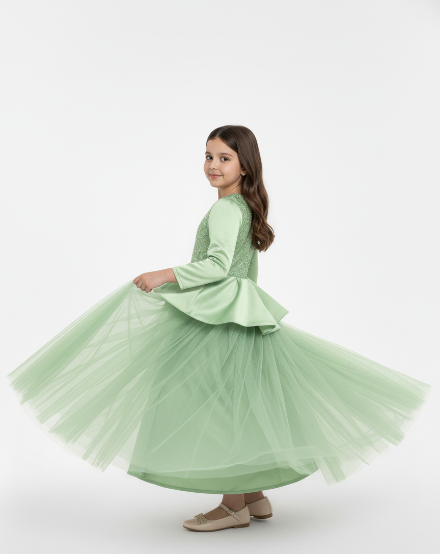 Lace Sequin Peplum Tulle Gown,