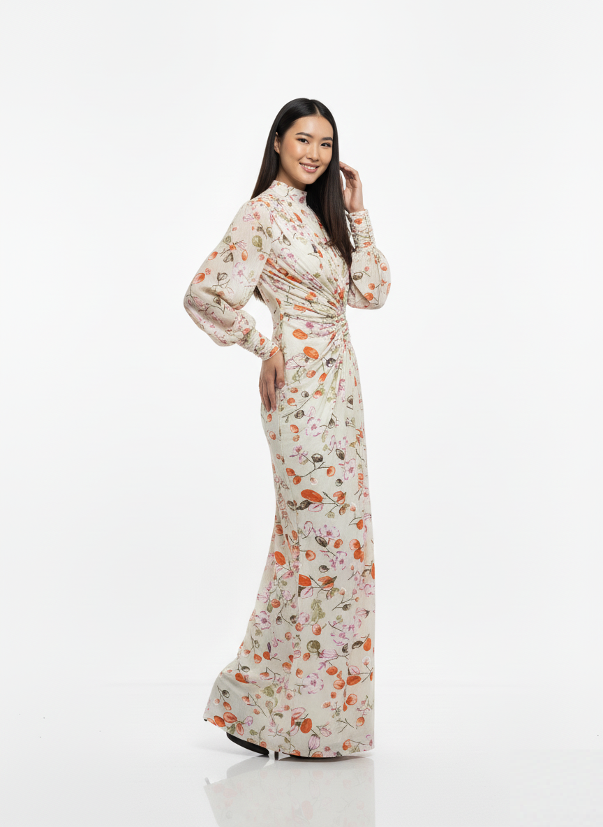 Floral Chiffon Draped Maxi Dress