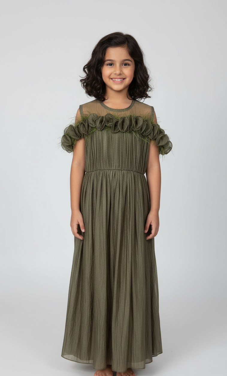 Tiered Ruffle Pleated Maxi Gown