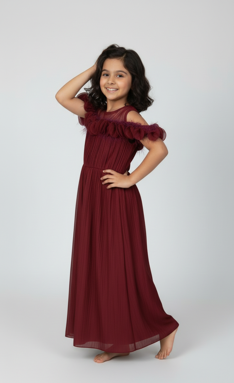 Tiered Ruffle Pleated Maxi Gown