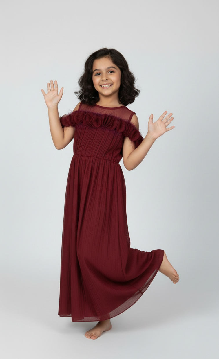 Tiered Ruffle Pleated Maxi Gown
