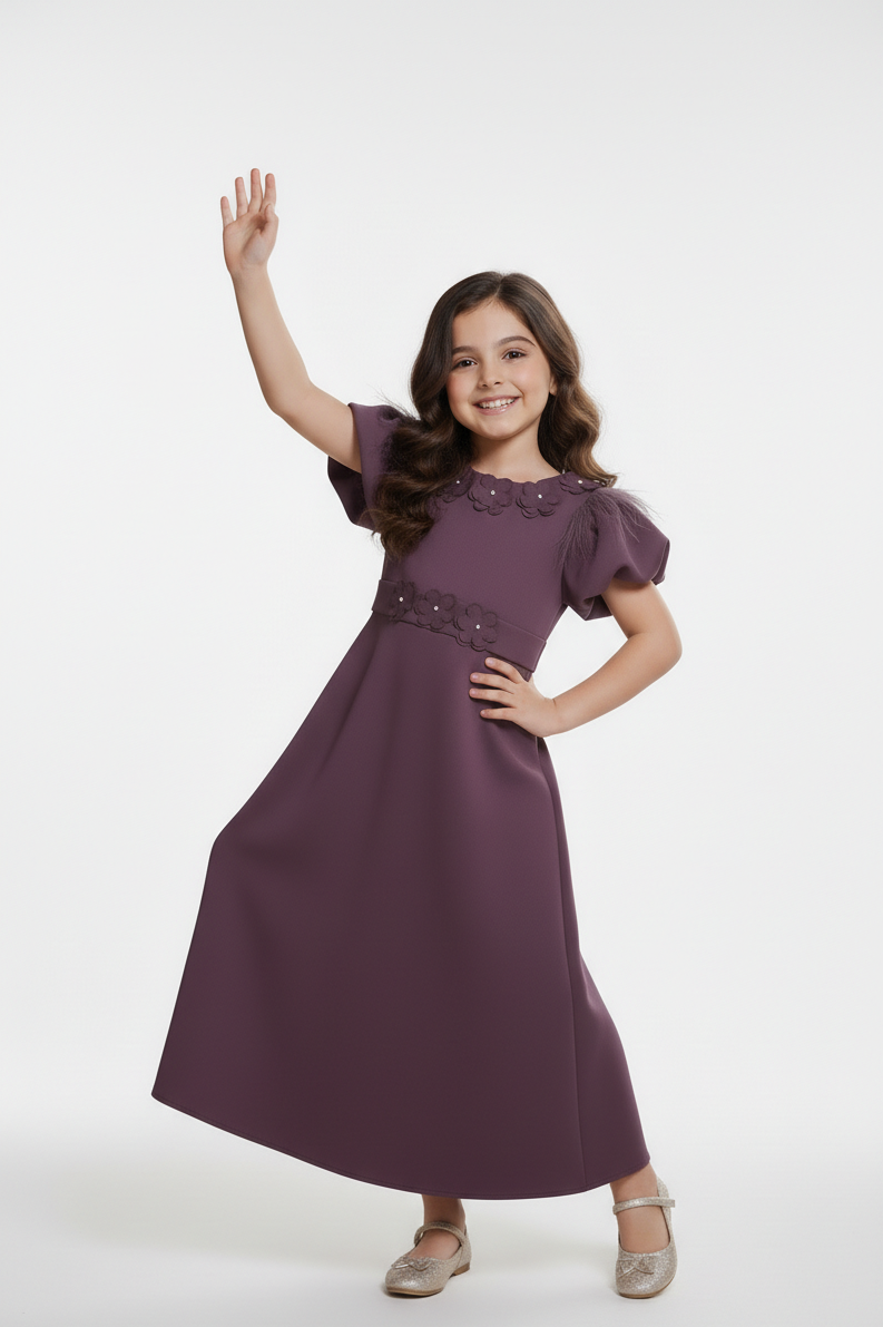 Applique Detail Plum A-Line Gown