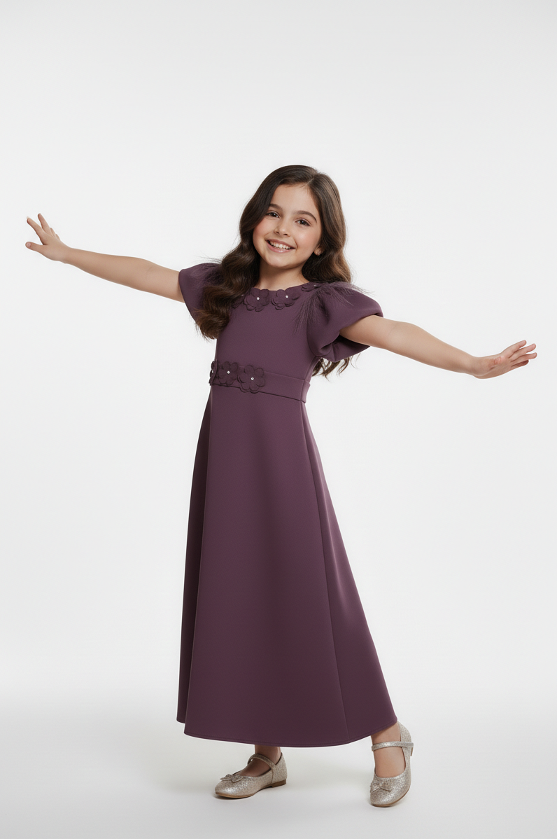 Applique Detail Plum A-Line Gown