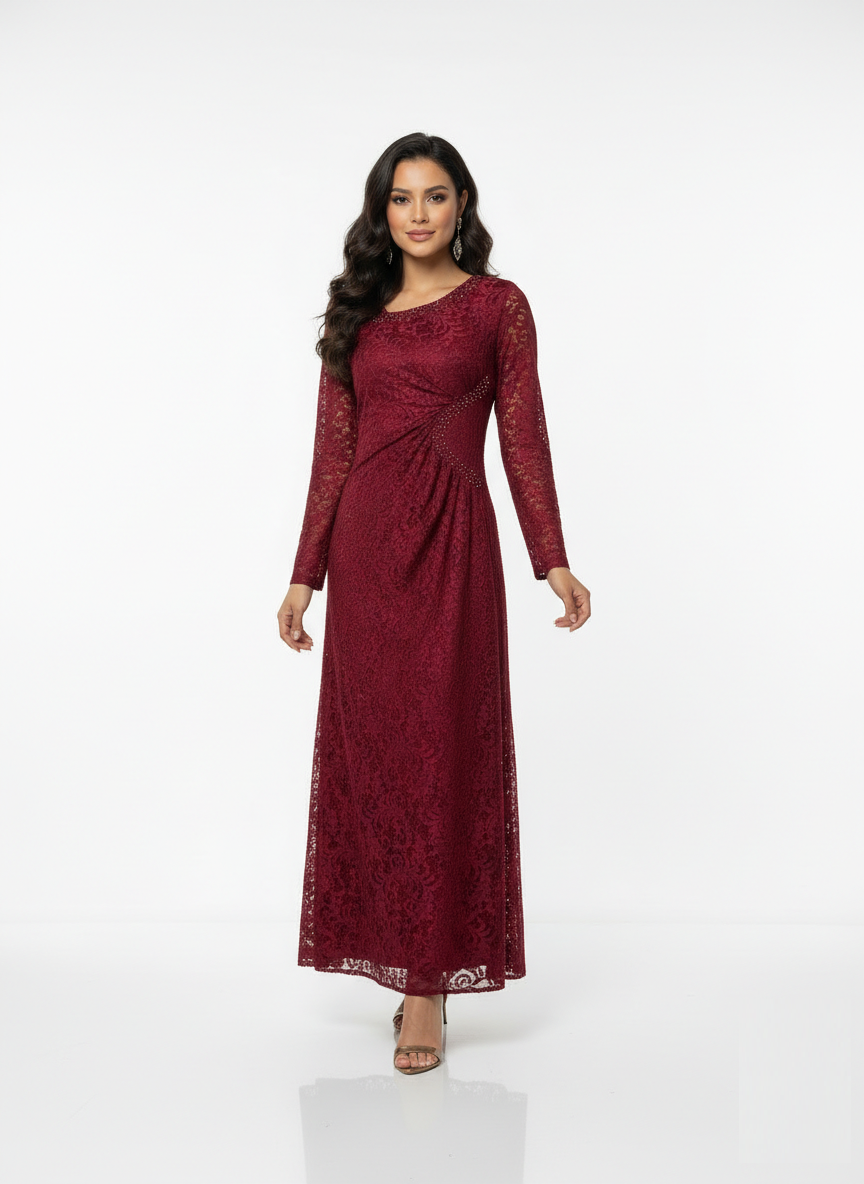 Lace Gathers Maxi Dress
