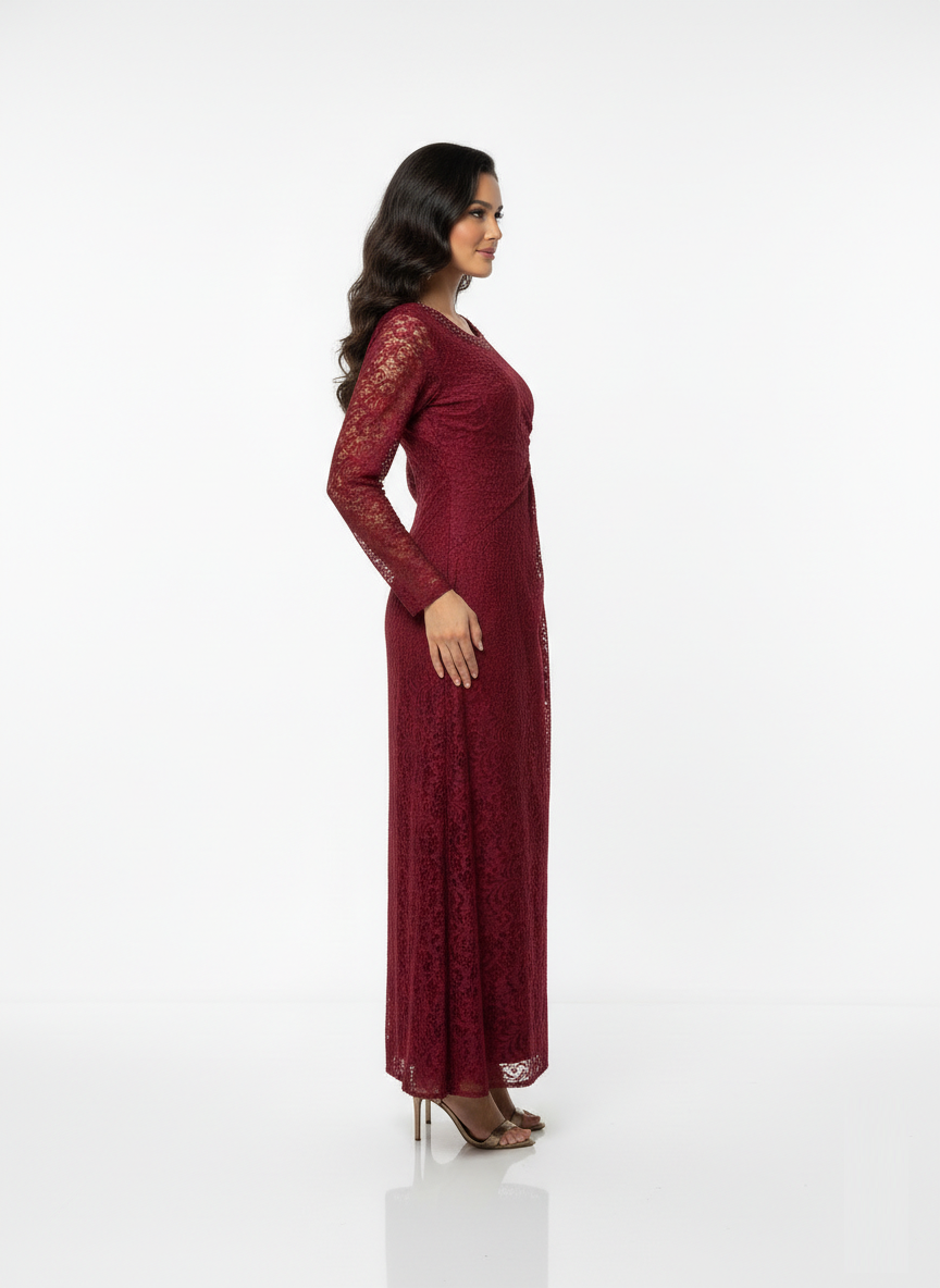 Lace Gathers Maxi Dress