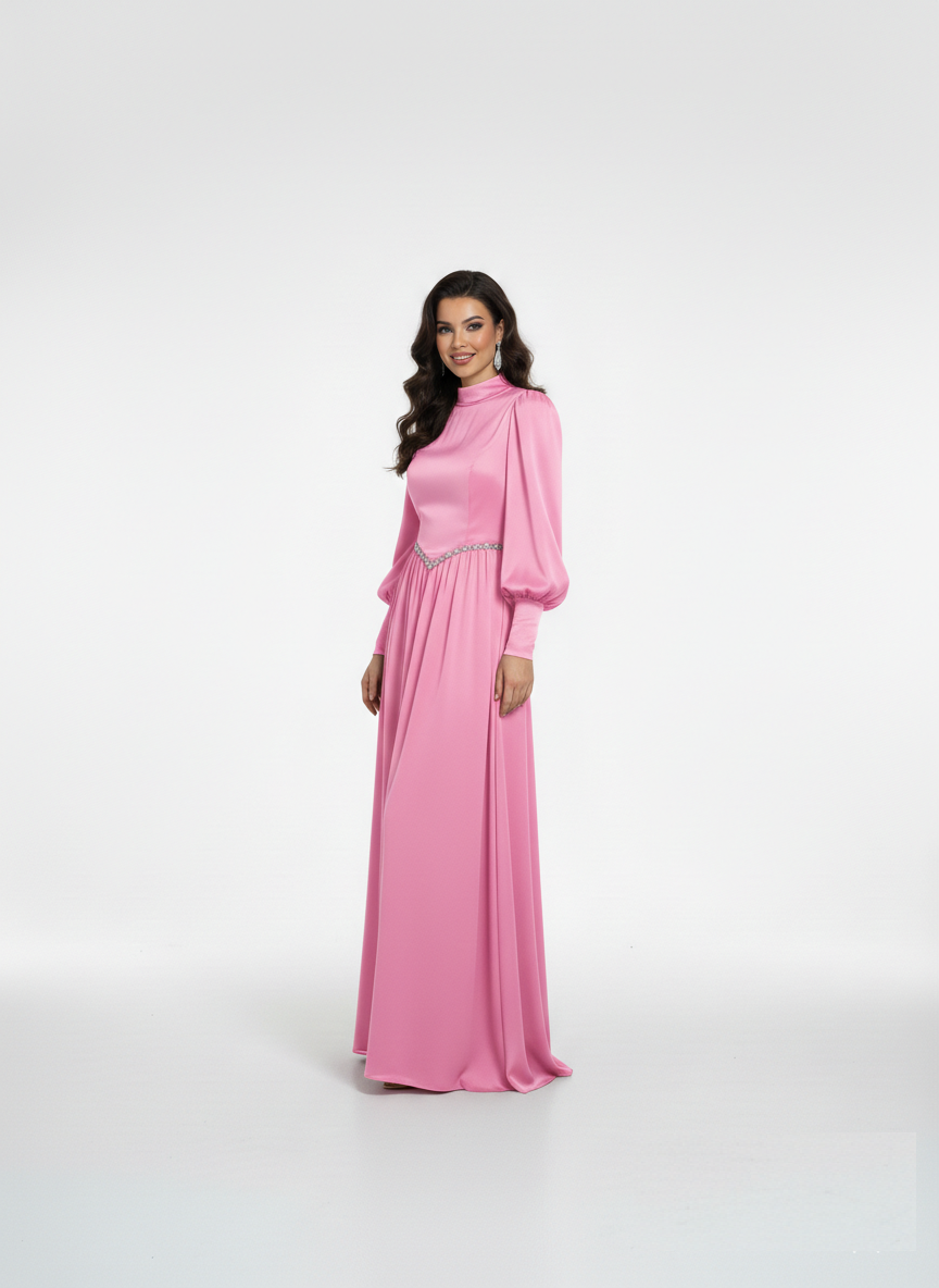 High Neck Bishop Sleeve Maxi Dress