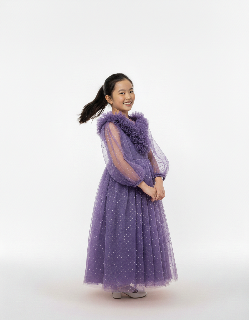 Girls Tulle Ruffle Gown