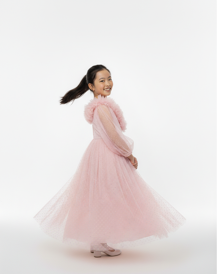Girls Tulle Ruffle Gown