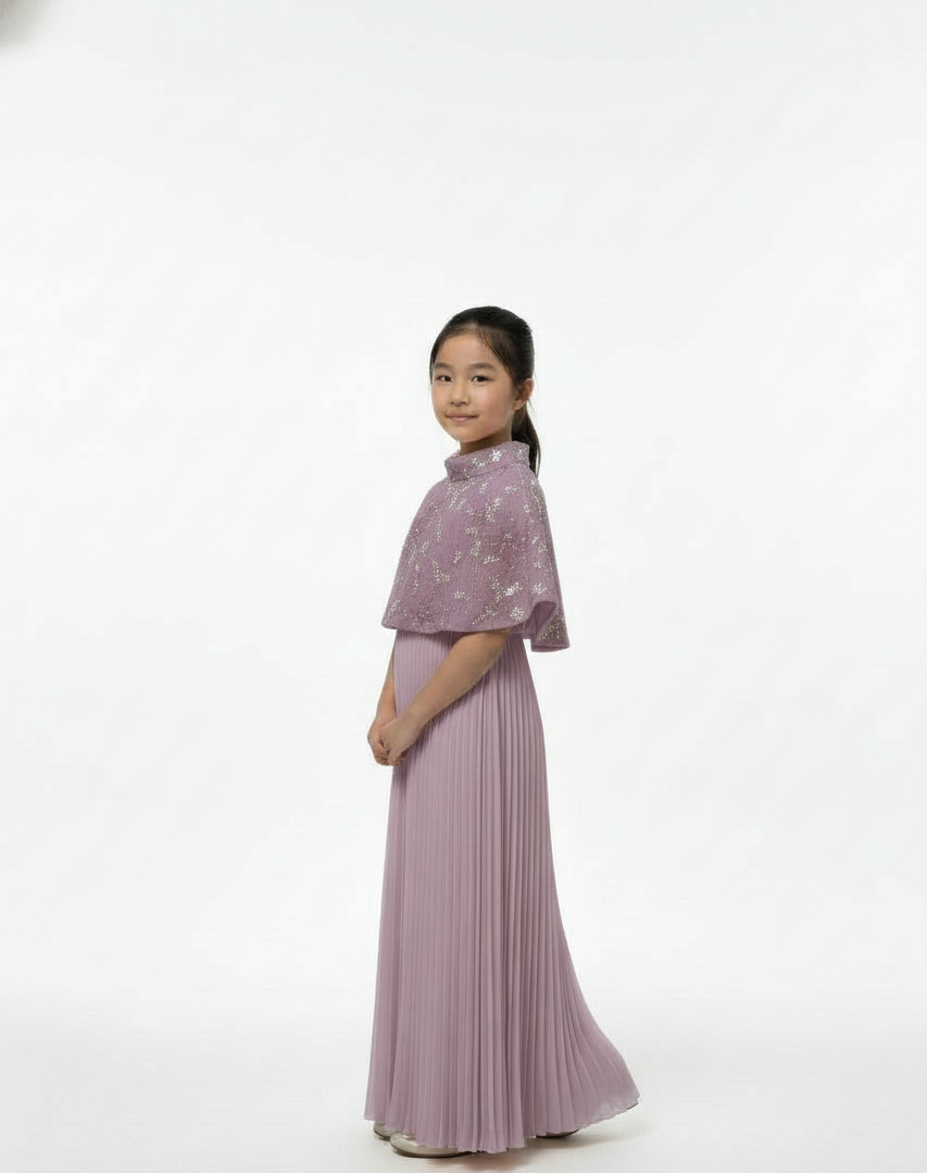 detail pleaseEmbellished Cape Detail Pleated Gown