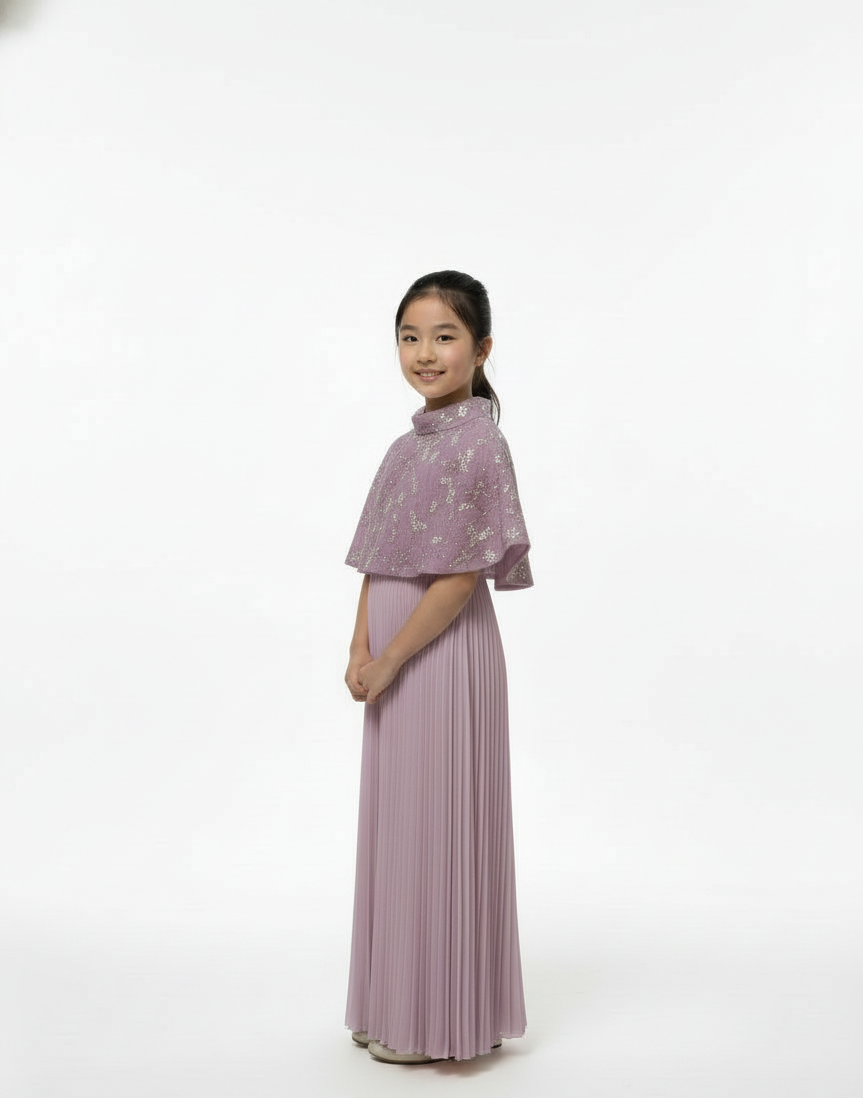 detail pleaseEmbellished Cape Detail Pleated Gown