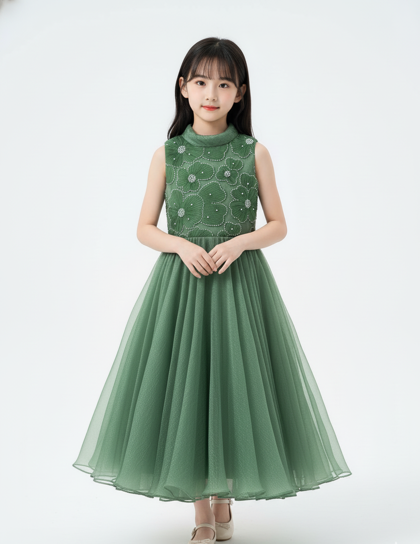 Floral Embroidered High-Neck organza Gown