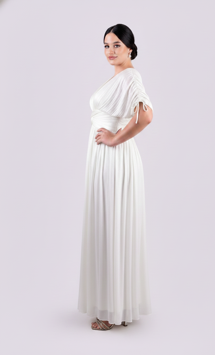 Teal Pleated Ruched Maxi Dress.