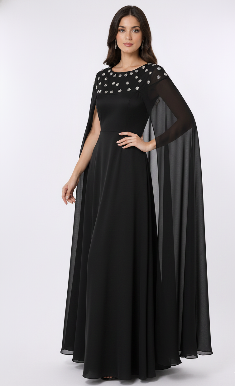 Cape Sleeve Embellished Maxi Gown