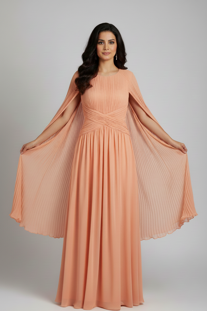 Styli Cape Sleeve Pleated Dress