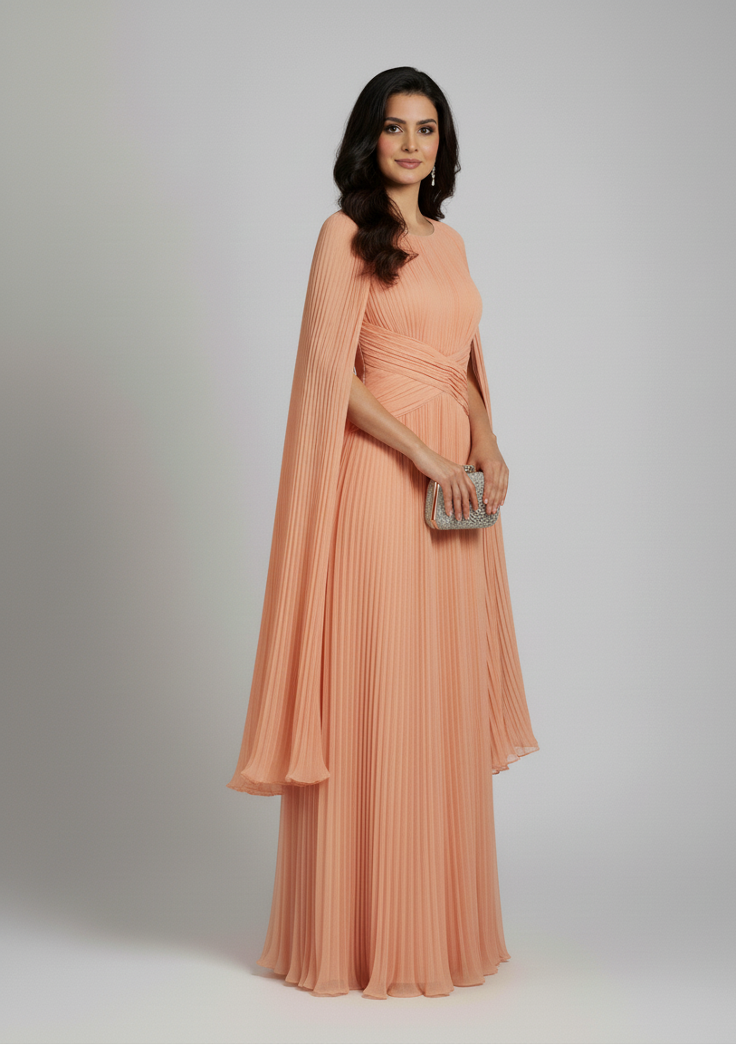 Styli Cape Sleeve Pleated Dress