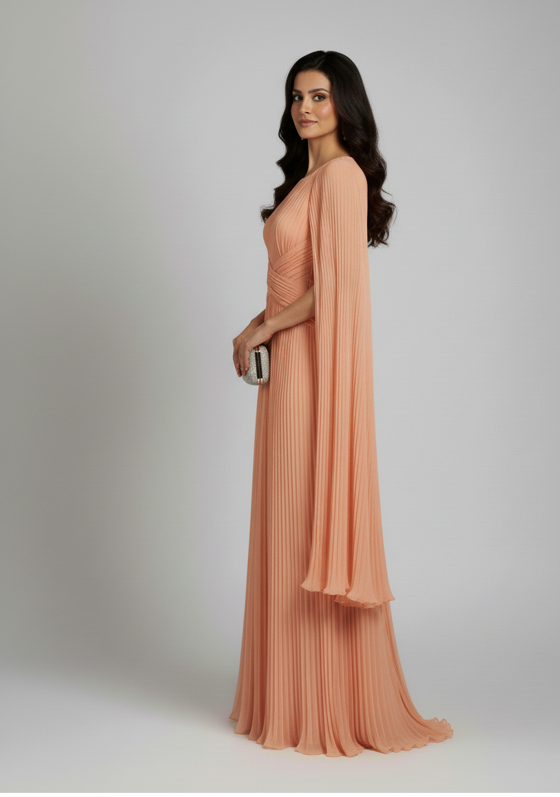 Styli Cape Sleeve Pleated Dress