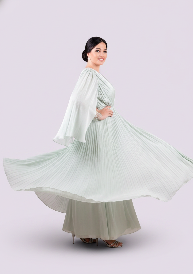 Pleated Chiffon Maxi Dress.