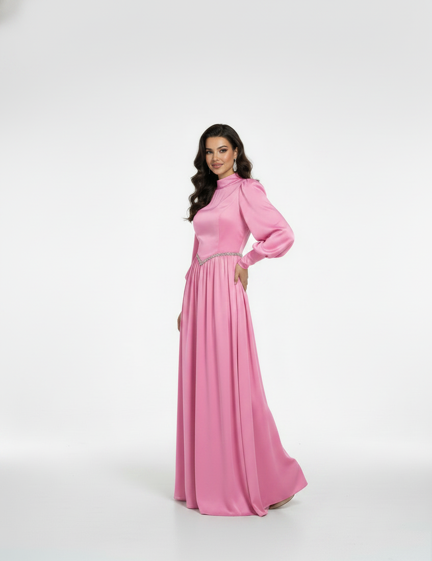 High Neck Bishop Sleeve Maxi Dress