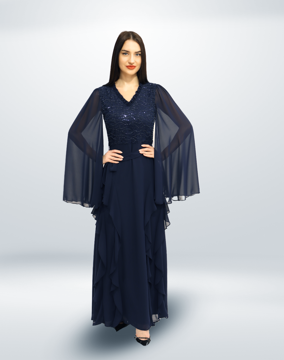 Ruffled Cape Maxi Dress