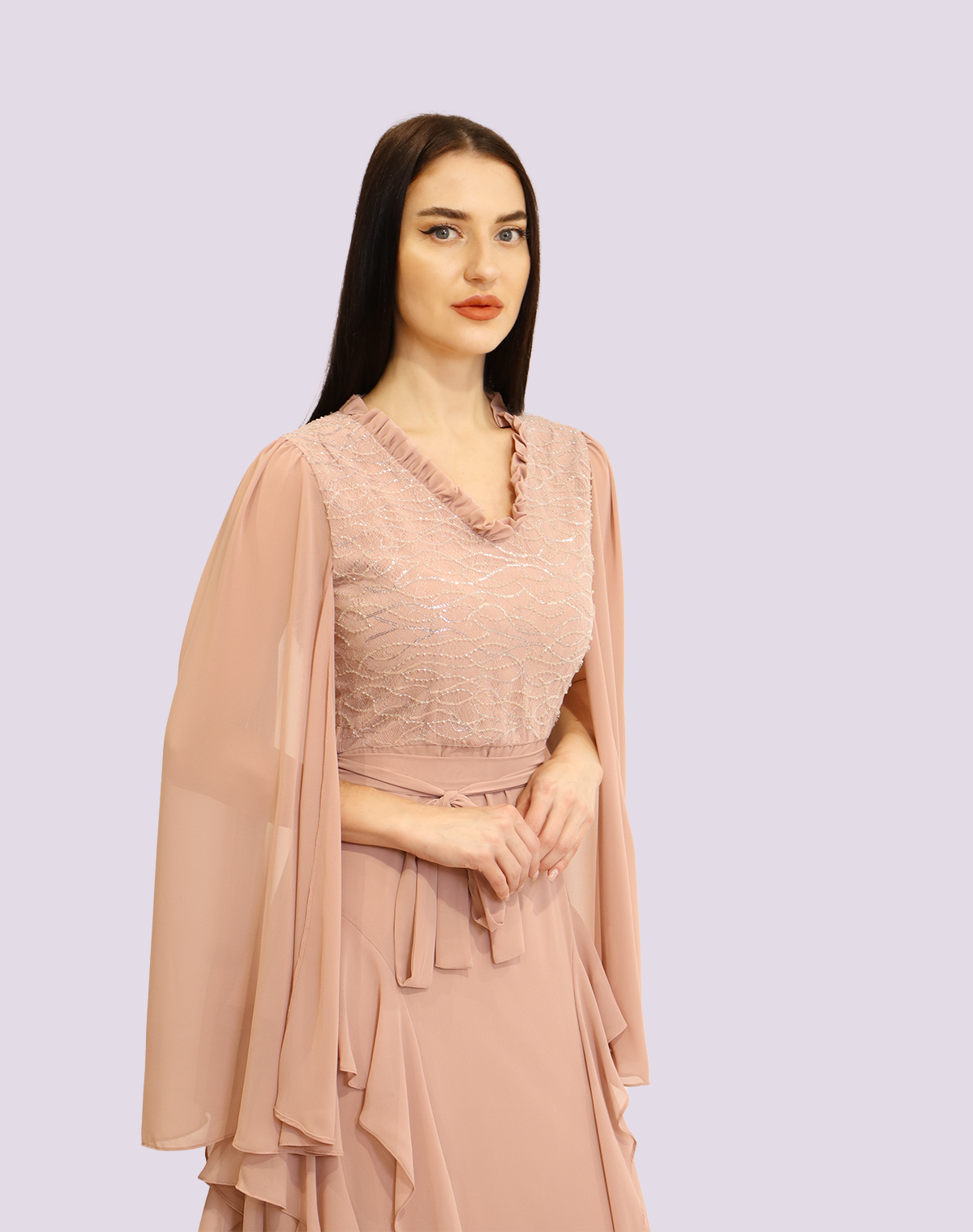 Ruffled Cape Maxi Dress