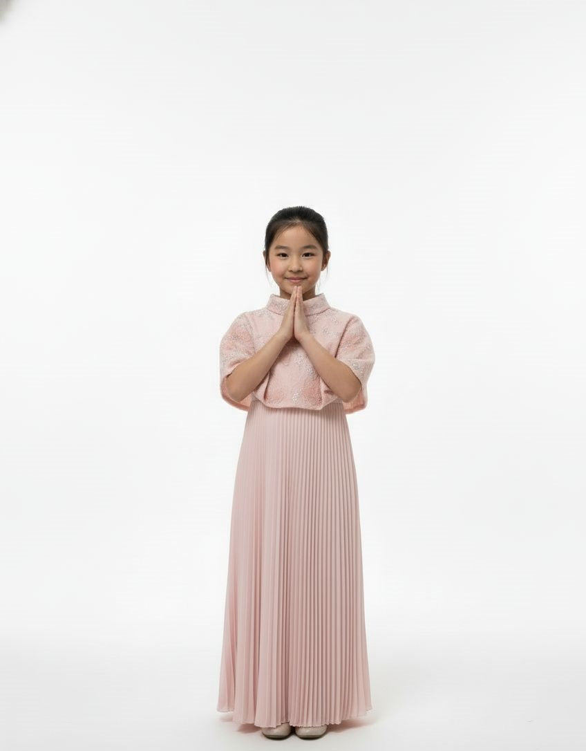 detail pleaseEmbellished Cape Detail Pleated Gown