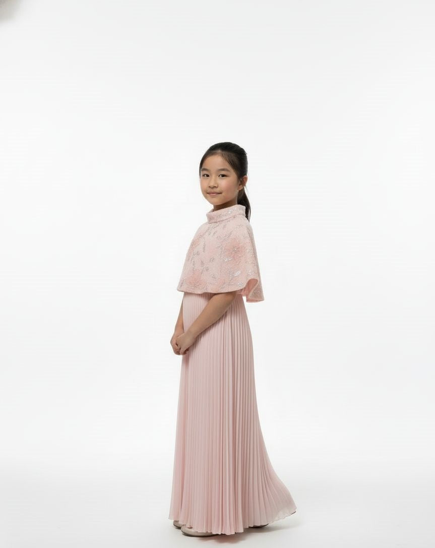 detail pleaseEmbellished Cape Detail Pleated Gown